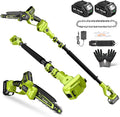 Electric Pole Saws for Tree Trimming, 8 Inch & 6 Inch Mini Chainsaw Cordless with Extension Pole, 16Ft Reach, 2x4.0Ah Battery, Auto Oiling, Tool-Free Chain Tensioning, Tree Trimmer for Branch Limb Cut