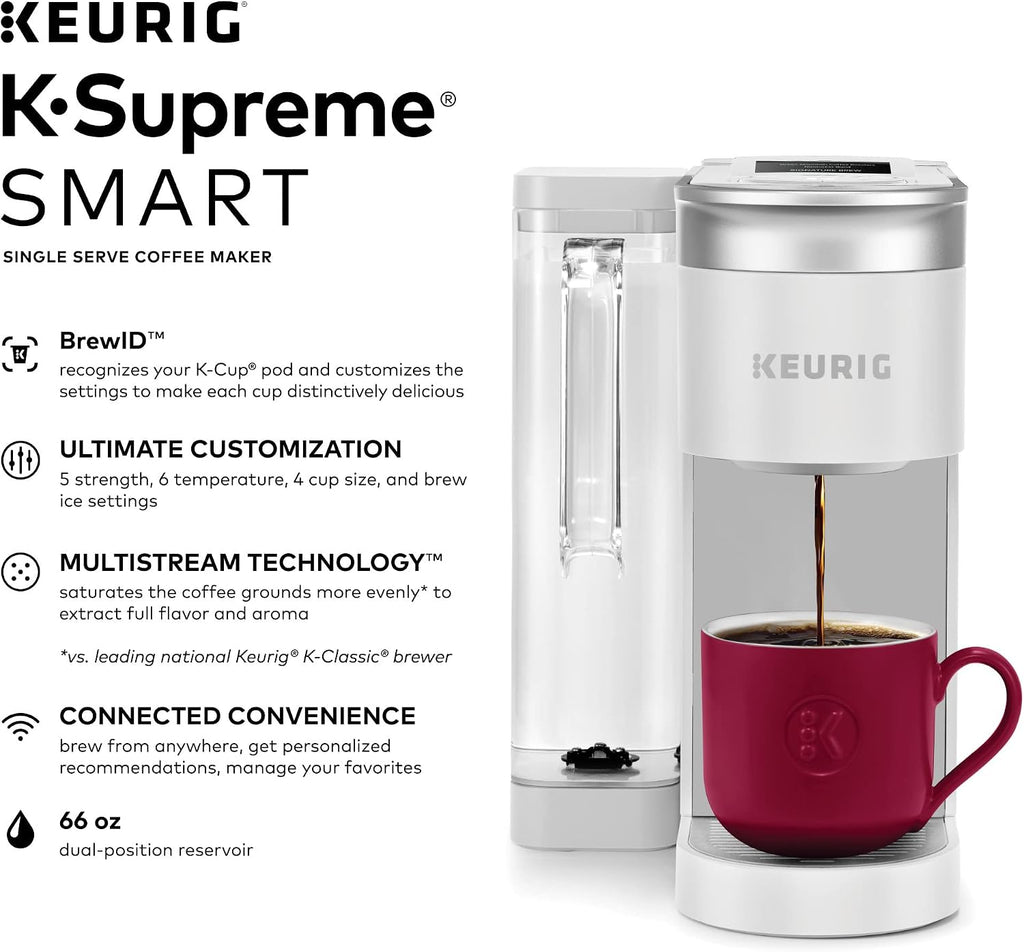 Keurig K-Supreme SMART Single Serve Coffee Maker With WiFi Compatibility, 4 Brew Sizes & 3-Month Brewer Maintenance Kit Includes Descaling Solution, Water Filter Cartridges & Rinse Pods, 7 Count