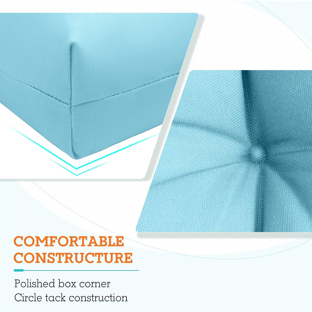 EAGLE PEAK Tufted Outdoor/Indoor High Back Patio Chair Cushions, Set of 2, 46'' x 22'', Aqua Blue