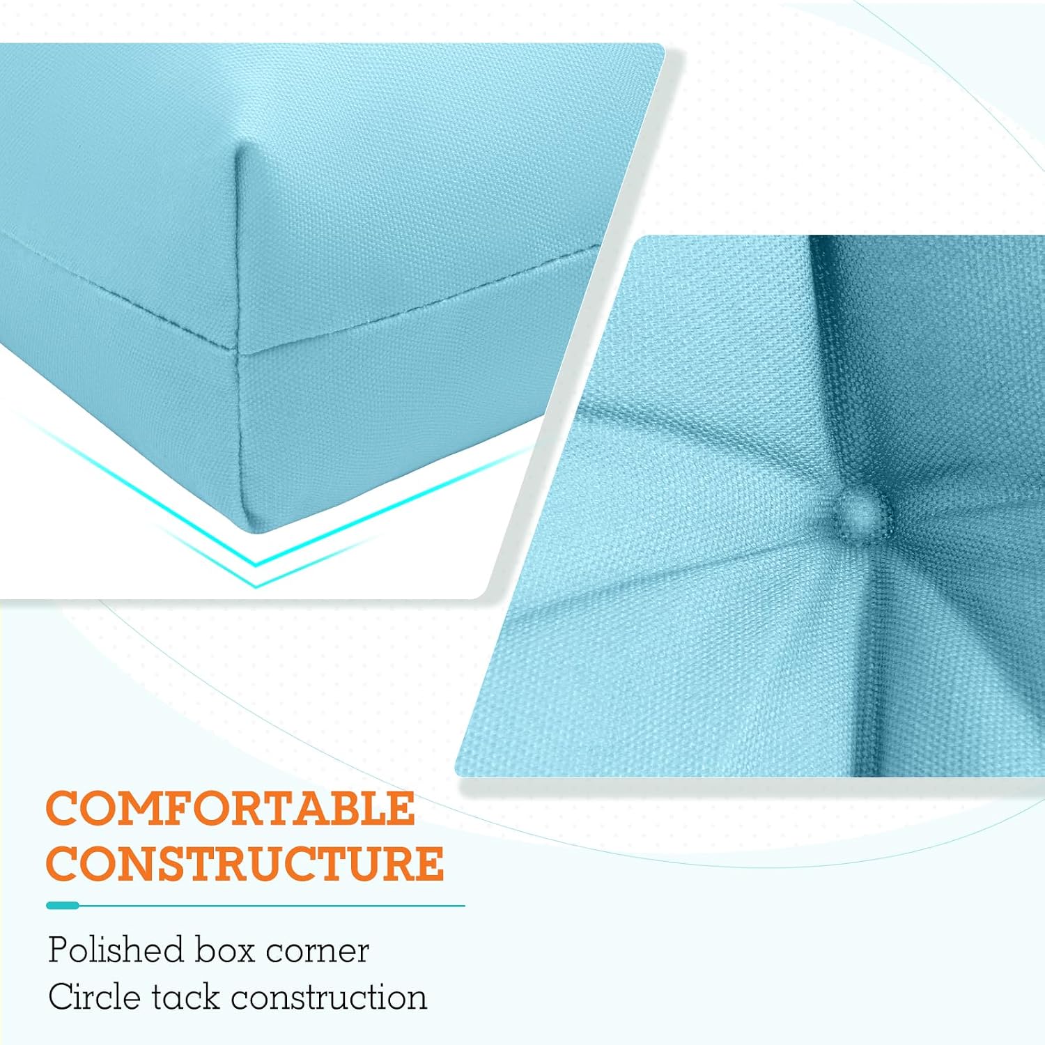 EAGLE PEAK Tufted Outdoor/Indoor High Back Patio Chair Cushions, Set of 2, 46'' x 22'', Aqua Blue