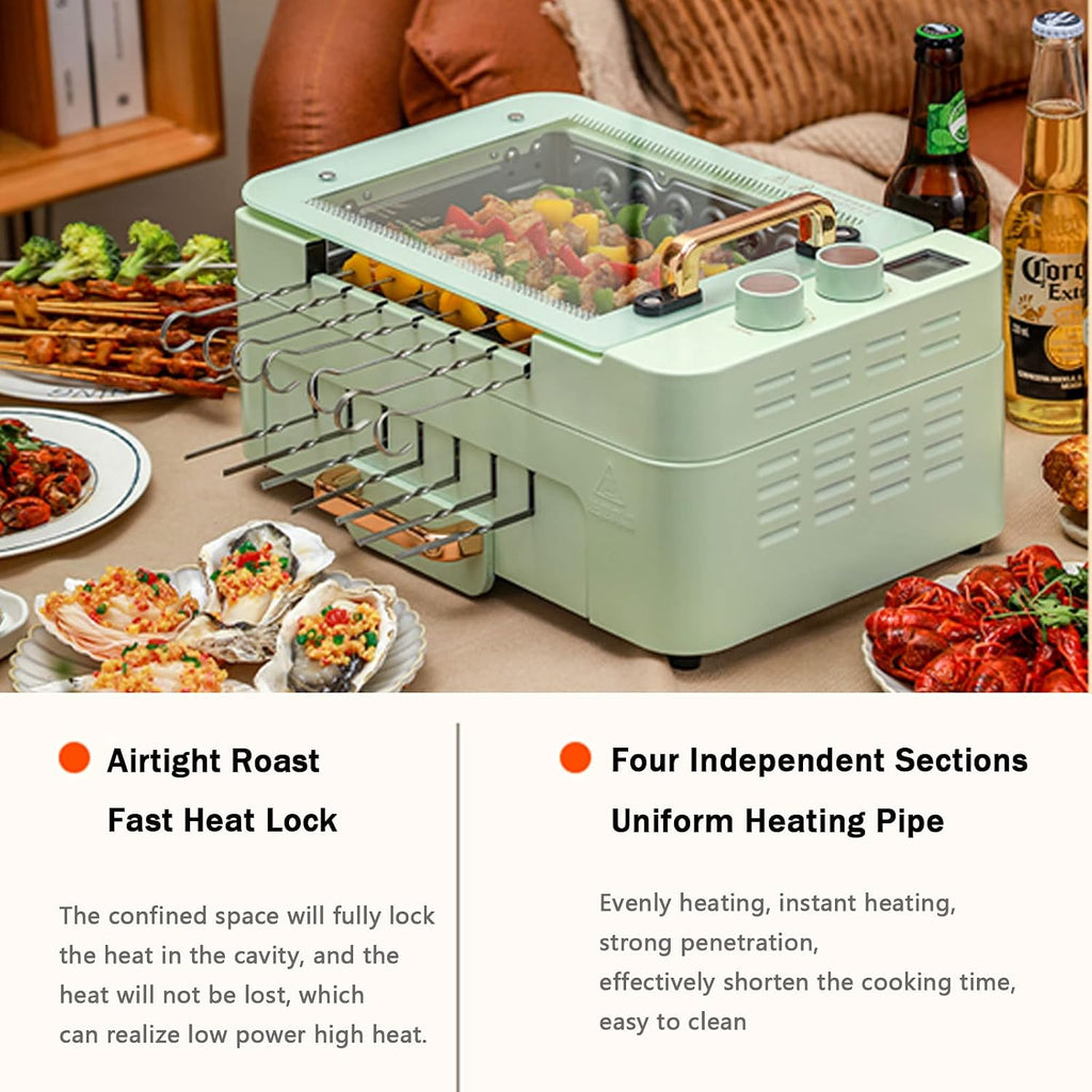 Multipurpose Hot Plate Grill Double Layer, Smokeless Electric Grill, 1000W Health BBQ Grill with Adjustable Temperature, Drip Tray, Easy Clean Table Barbecue Grill for Outdoor Indoor Barbecue,Black
