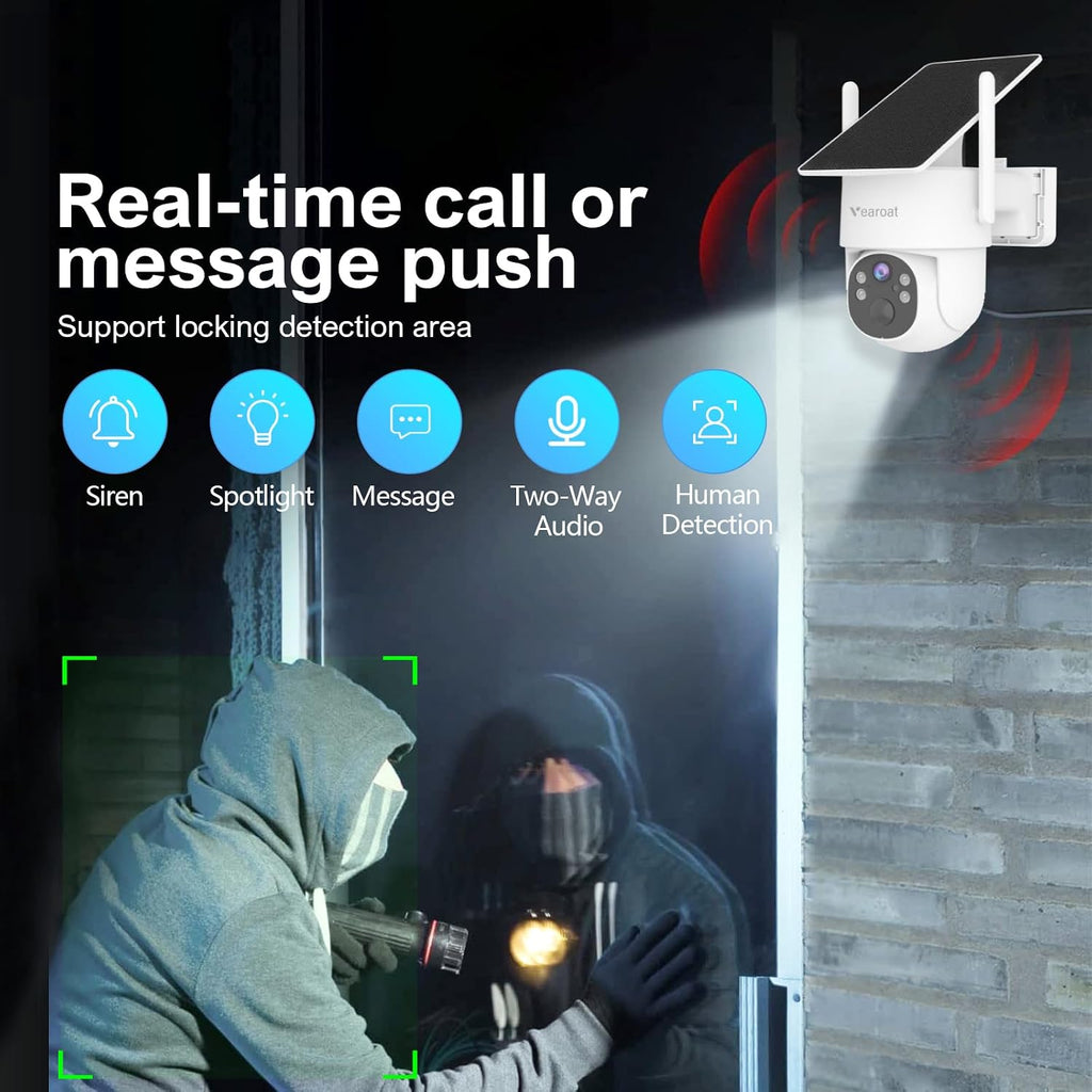 4G LTE Cellular Security Camera Outdoor System, 365 Days Unlimited Data,Wireless Solar Security Camera，Remote Monitoring, Motion Sensor, Human Tracking, 360°Viewing,2K Color Night Vision
