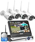[16CH Expandable] Hiseeu Wireless Security Camera System with 10in LCD 4K Monitor, 4Pcs 5MP Outdoor Indoor Cameras with One-Way Audio, Waterproof, Motion Detect, 1TB HDD/Cloud Storage, Work with Alexa