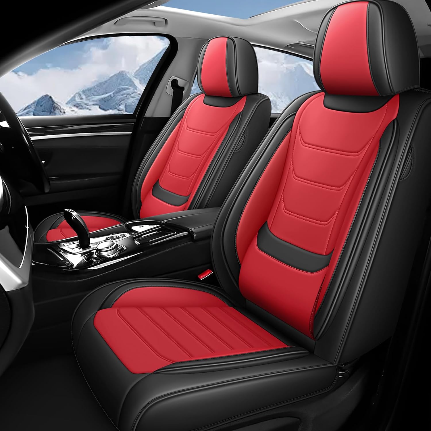 Fit for Chevrolet Silverado 1500 2000-2026 Custom Seat Covers, PU Leather Car Seat Covers, Full Coverage Protection, Thick Cushioning Seat Protectors(Standard Front Row/Black Red)