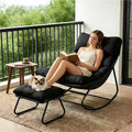 Indoor Rocking Chairs, Comfy Patio Chair, Rocking Chair with Ottoman and Sturdy Metal Frame, Balcony Chairs with Thickened Cushion, Silla Mecedora for Patio Porch Garden Living (Black)