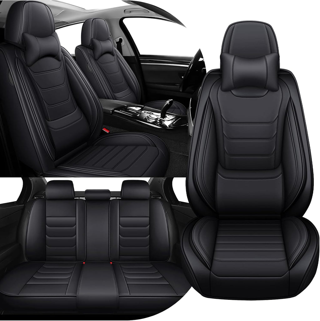 Car Seat Cover Full Set for Kia Sorento Seat Covers 2003-2025, Nappa Leather Waterproof Seat Covers for Cars, Airbag Compatible, Universal Automotive Seat Covers(Luxury Full Set/Black)