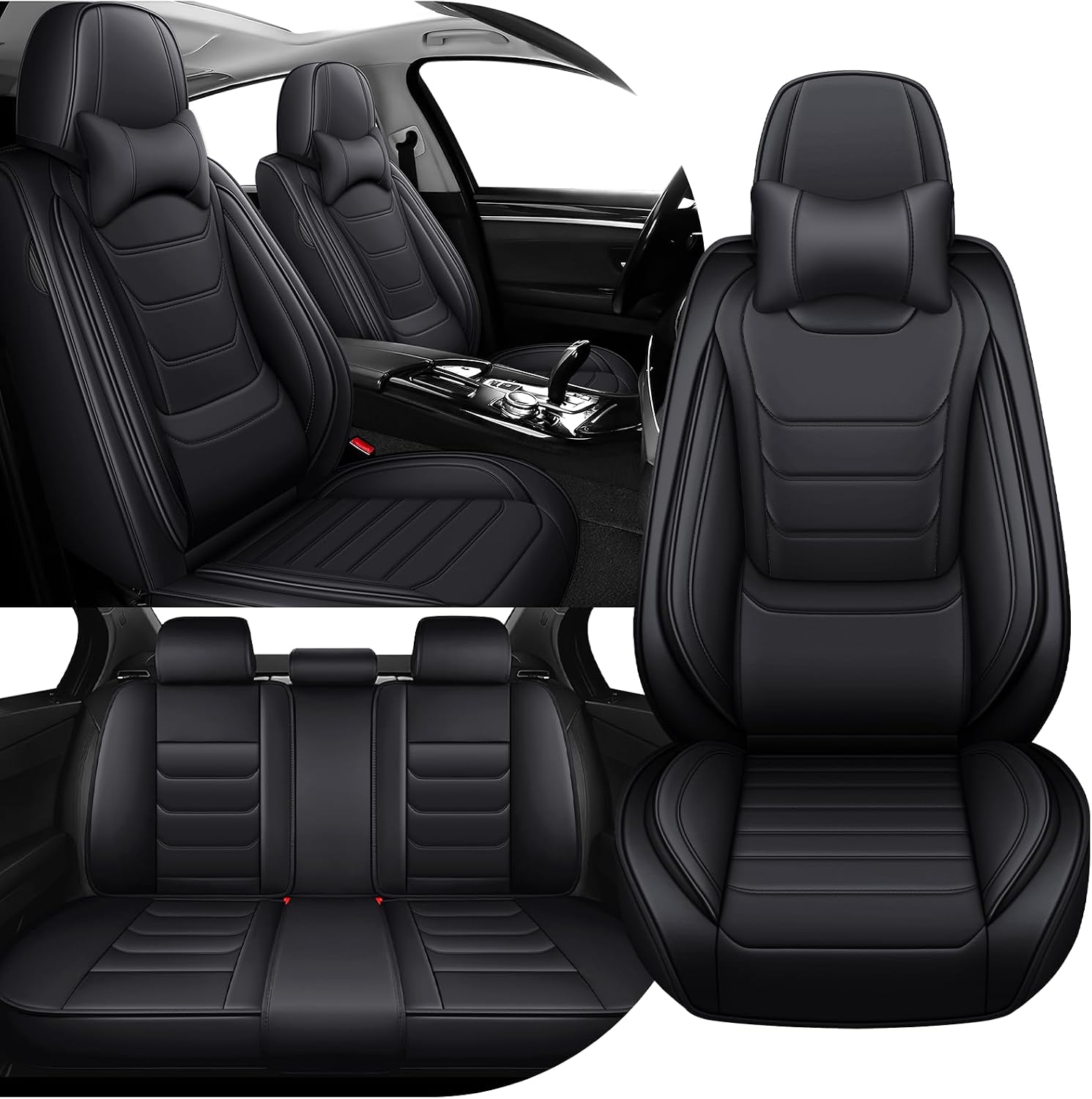 Car Seat Cover Full Set for Kia Sorento Seat Covers 2003-2025, Nappa Leather Waterproof Seat Covers for Cars, Airbag Compatible, Universal Automotive Seat Covers(Luxury Full Set/Black)