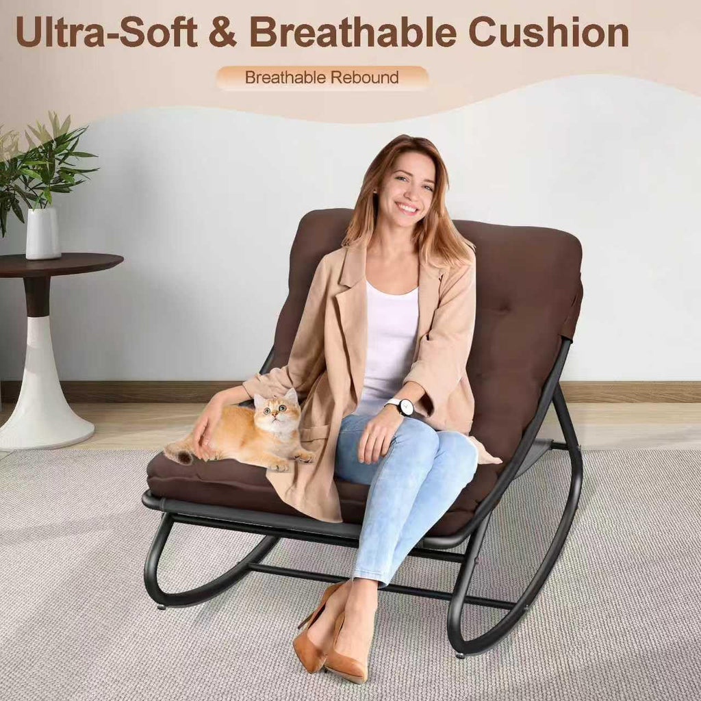 Outdoor and Indoor Rocking Chairs, Comfy Patio Chair, Rocking Chair with Ottoman and Sturdy Metal Frame, Balcony Chairs with Thickened Cushion, Silla Mecedora for Patio Porch Garden Living (Brown)