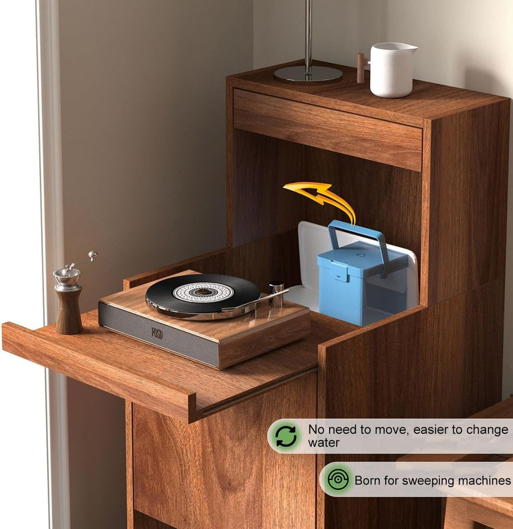 Robot Vacuum Stand Cabinet,Storage Cabinet with Doors and Drawers for Robot Vacuum Cleaner,Wood Bathroom Cabinet,Side Table for Living Room, Home Office(Dark Brown,H65cm/25.6in)