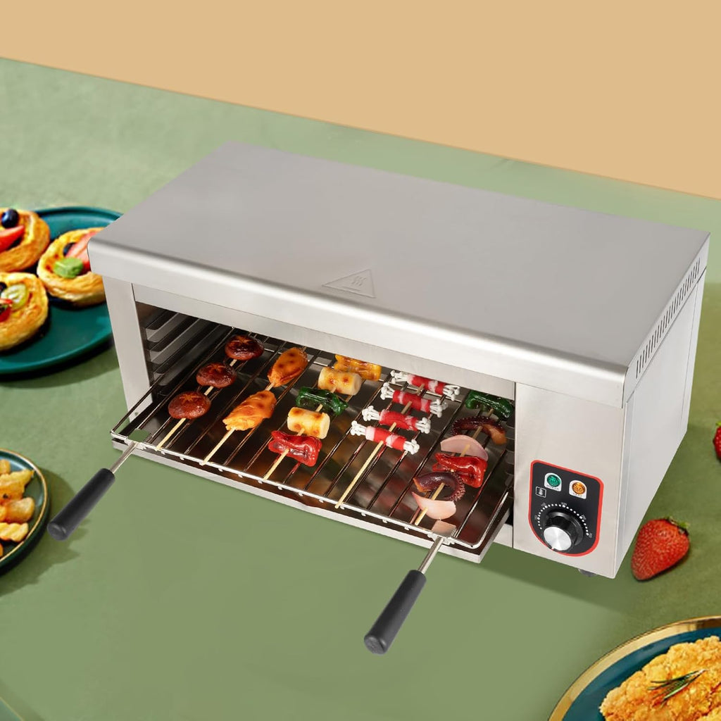 2000W Cheese Melter Electric Salamander Broiler 50-300°C Salamander Grill Stainless Steel Broiler Burner BBQ Grill Grilling Machine Countertop Wall-mounted for Restaurant Kitchen Hotel