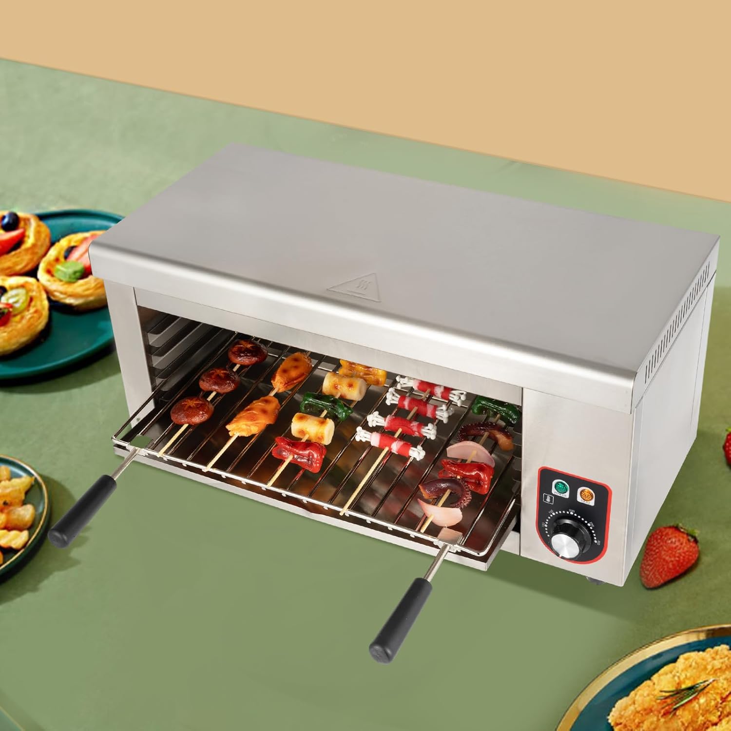 2000W Cheese Melter Electric Salamander Broiler 50-300°C Salamander Grill Stainless Steel Broiler Burner BBQ Grill Grilling Machine Countertop Wall-mounted for Restaurant Kitchen Hotel