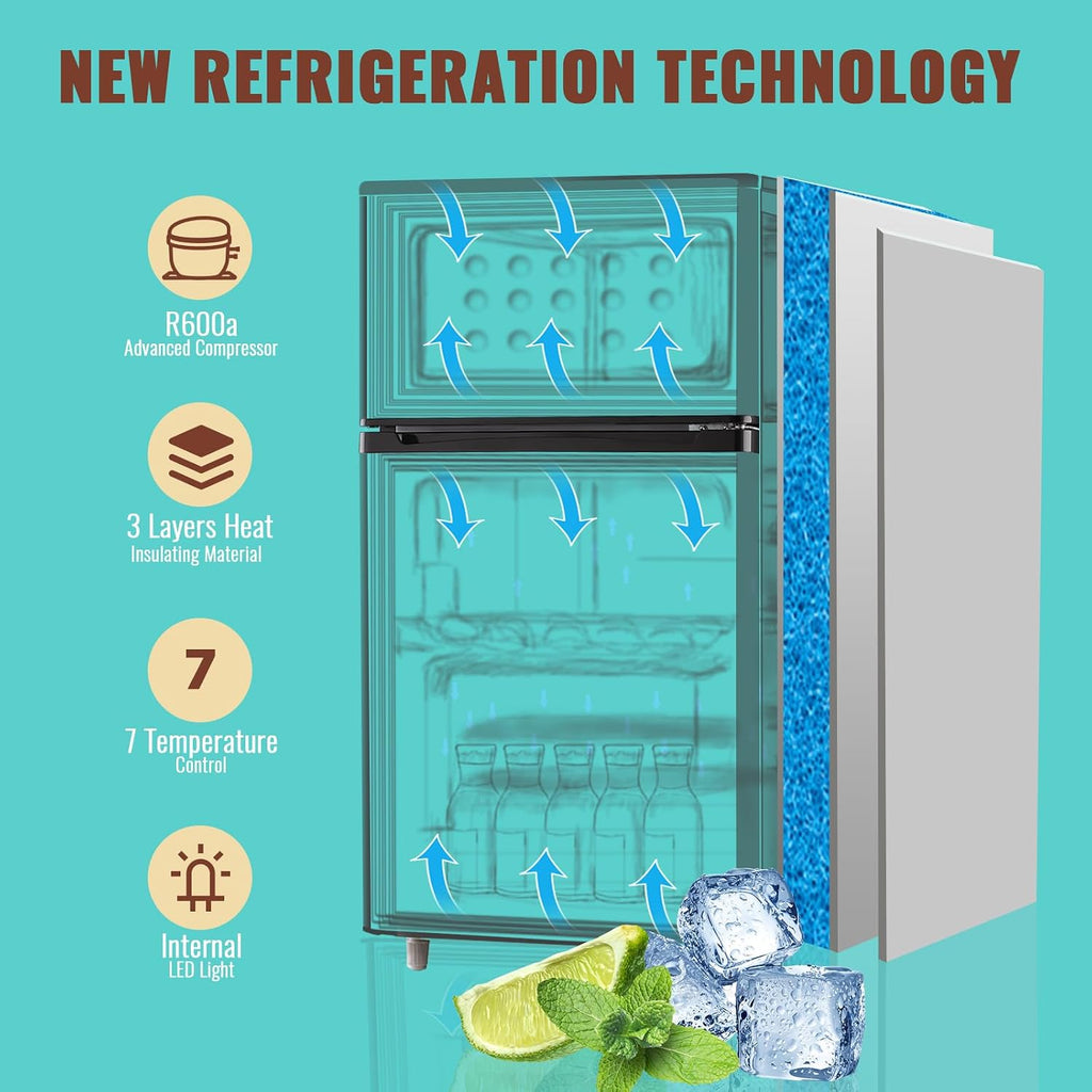 WANAI Small Refrigerator with Freezer 3.5 Cu.Ft Mini Fridge with Freezer on Top Double Door Small Fridge for Bedroom Dorm Room College Office Black