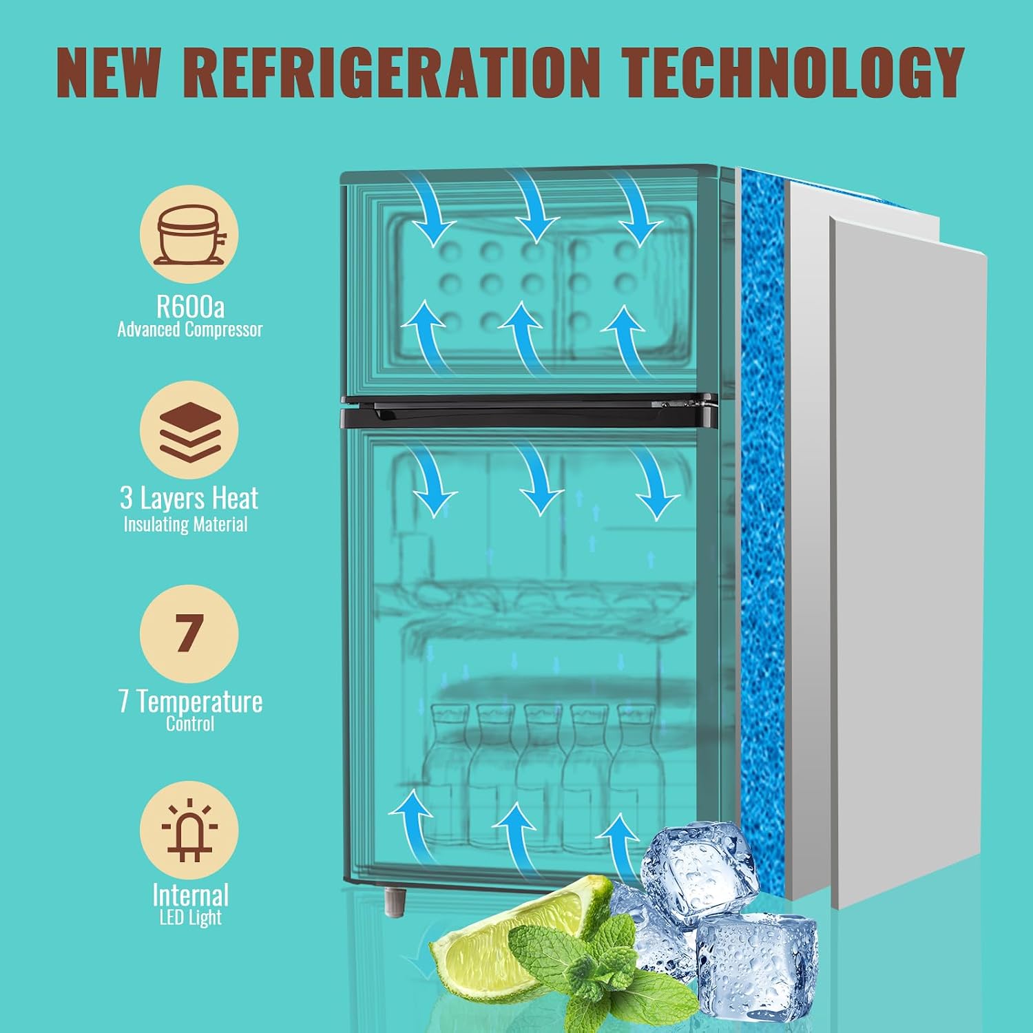 WANAI Small Refrigerator with Freezer 3.5 Cu.Ft Mini Fridge with Freezer on Top Double Door Small Fridge for Bedroom Dorm Room College Office Black