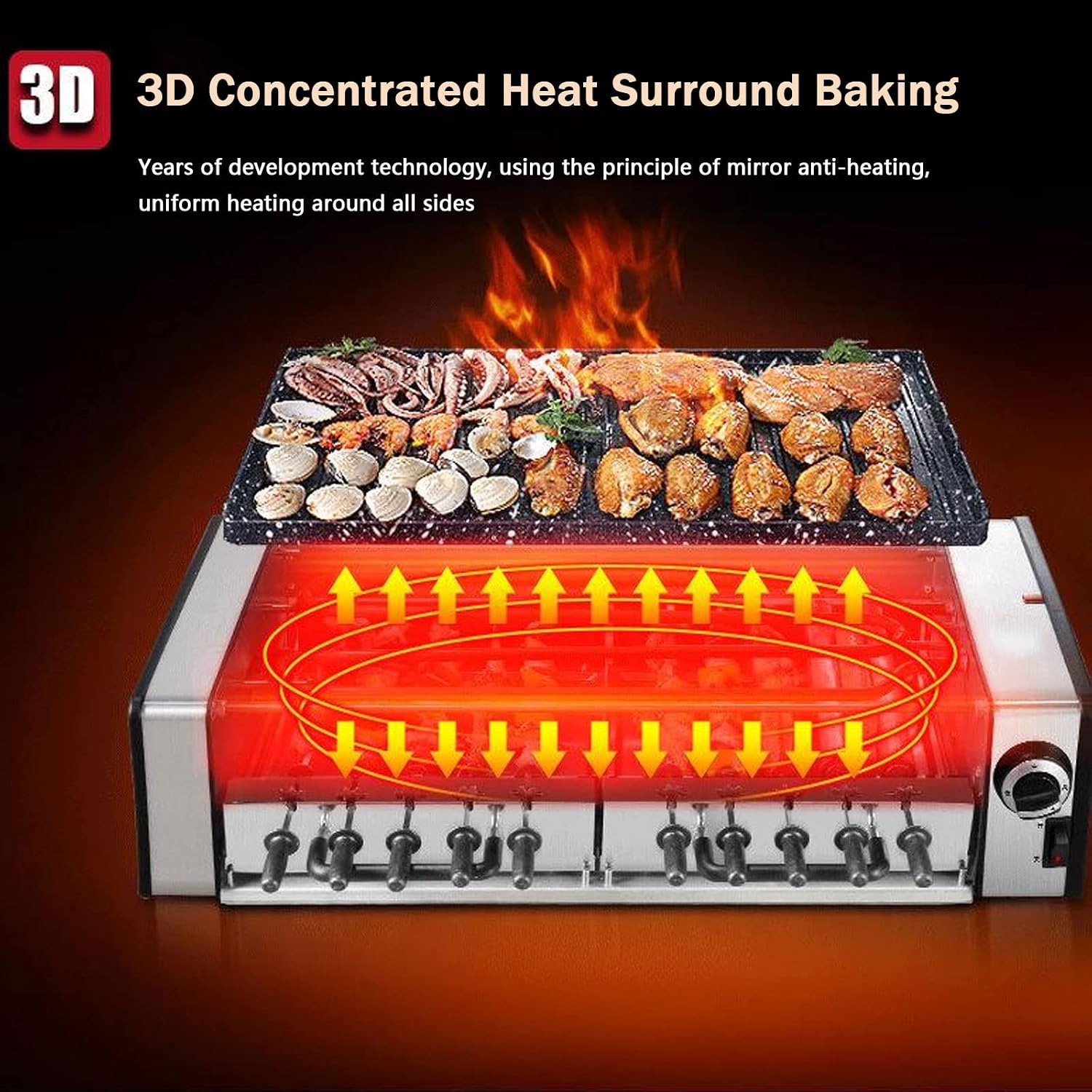 Electric Teppanyaki Table Barbecue Grill, Large Smokeless Grill Non-Stick Hot Plate Table Top Griddle Double Layer with Adjustable Temperature, Drip Tray,Easy Clean,Perfect for Parties Indoor,Style1