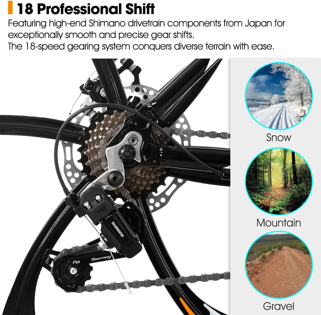 HILAND 26' MTB Mountain Bike for Men Women Adults, 18-Speed, Disc Brake, Lightweight Aluminum Frame, 3/6 Spoke Wheel