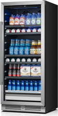 Yeego 24 Inch Beverage Refrigerator, 238 Can Built-In Beverage Cooler with Glass Door & Door Lock, Freestanding Drink Fridge with Digital Temperature Control for Soda, Beer & Wine, Kitchen or Home Bar