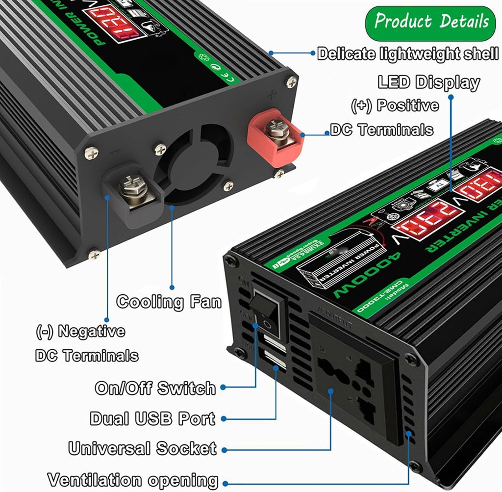 4000W Solar Inverter Kit 12V to 110V/220V with 75W Foldable Solar Panel & 50A Controller - Portable Solar Generator for Home & Car Use (Black, 12V to 110V)