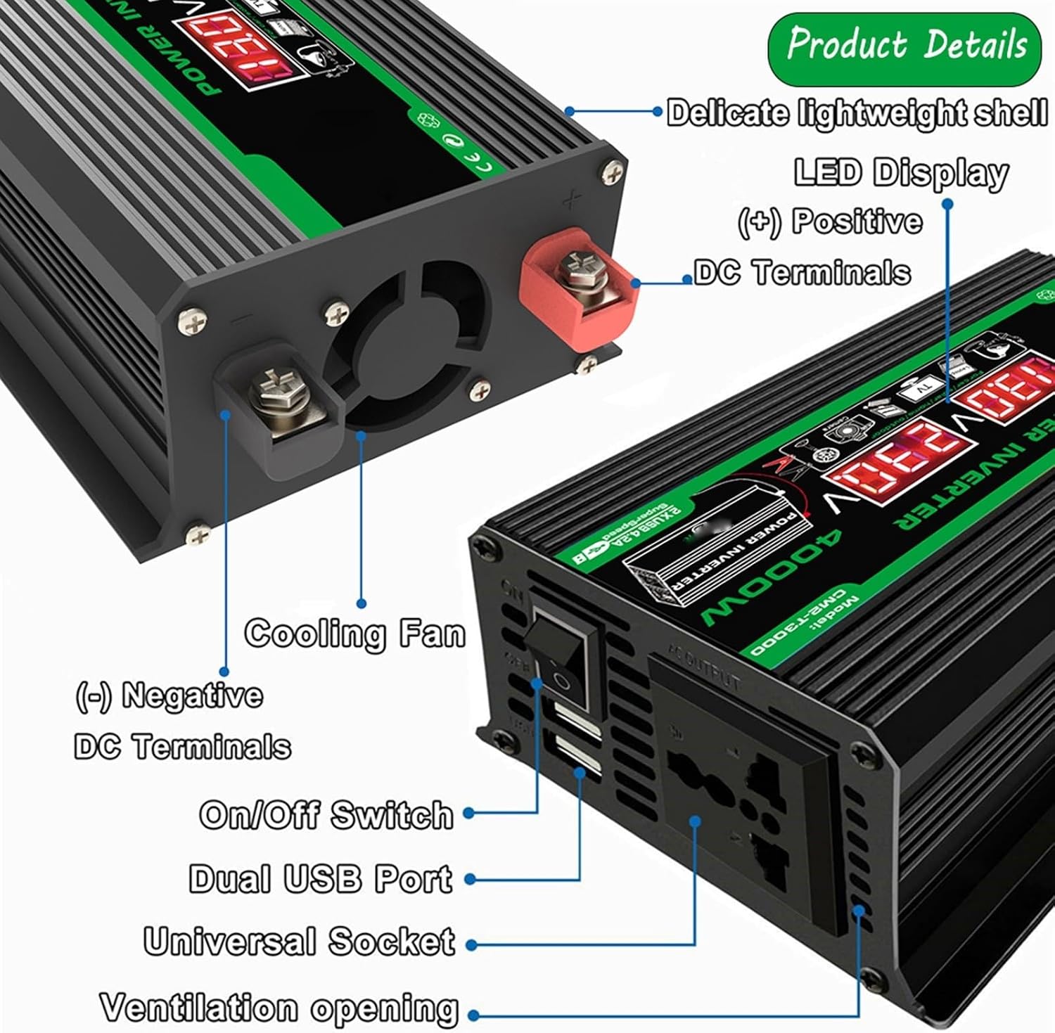 4000W Solar Inverter Kit - 12V to 110V/220V Car Inverter, 75W Foldable Solar Panel, 50A Charge Controller, Complete Solar Generator System for Home & Off-Grid Use (Black)
