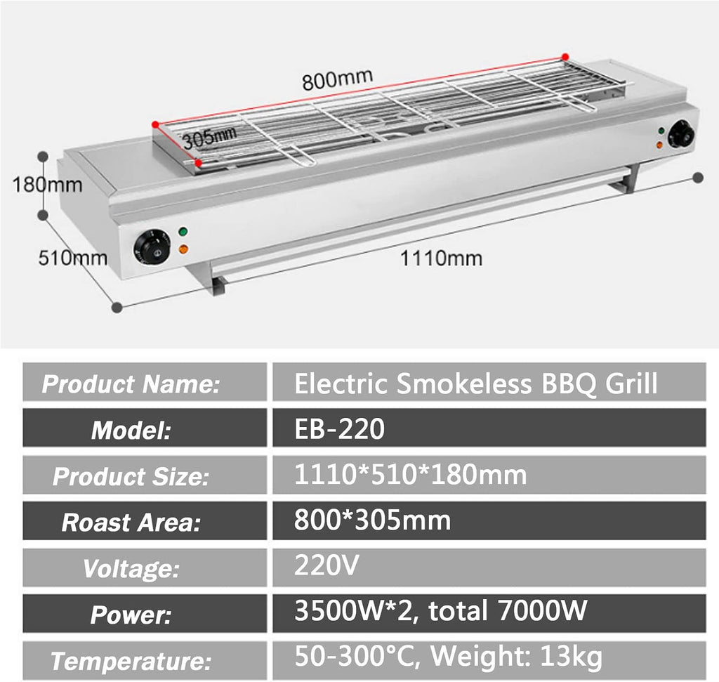 Smokeless Electric Portable BBQ Kebab Grill, Healthy Electric Grill with Adjustable Temperature and Drip Tray, Indoor and Outdoor Tabletop Grill (Eb 220)