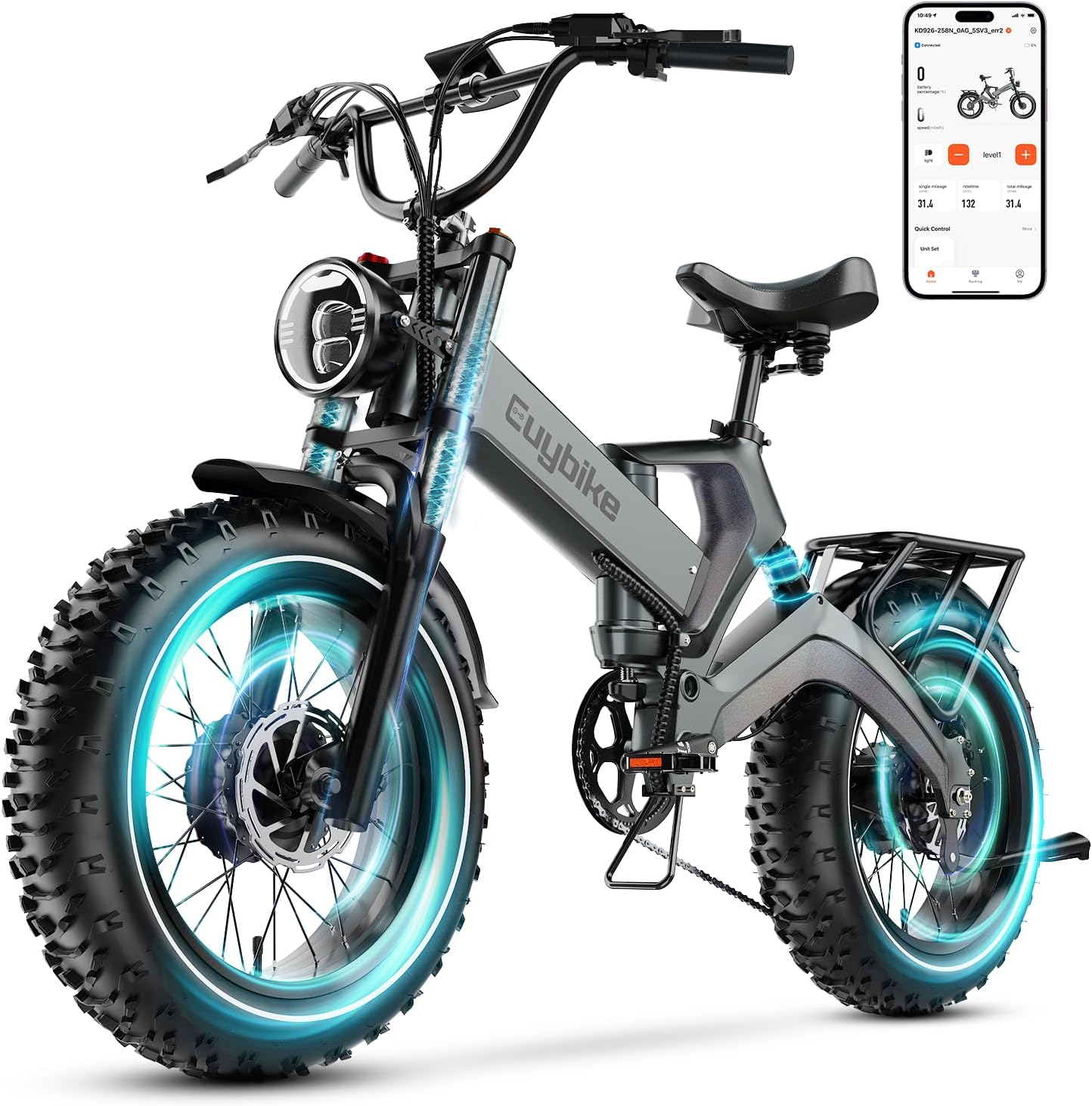 2000W/3000W Peak Motor Electric Bike for Adults, 48V/52V 25AH/30AH Battery Full Suspension Foldable Ebike, 20'x4.0' Fat Tires 35MPH Dirt Bike, 100/120 Miles Hydraulic Brake Magnesium Alloy Motorcycle
