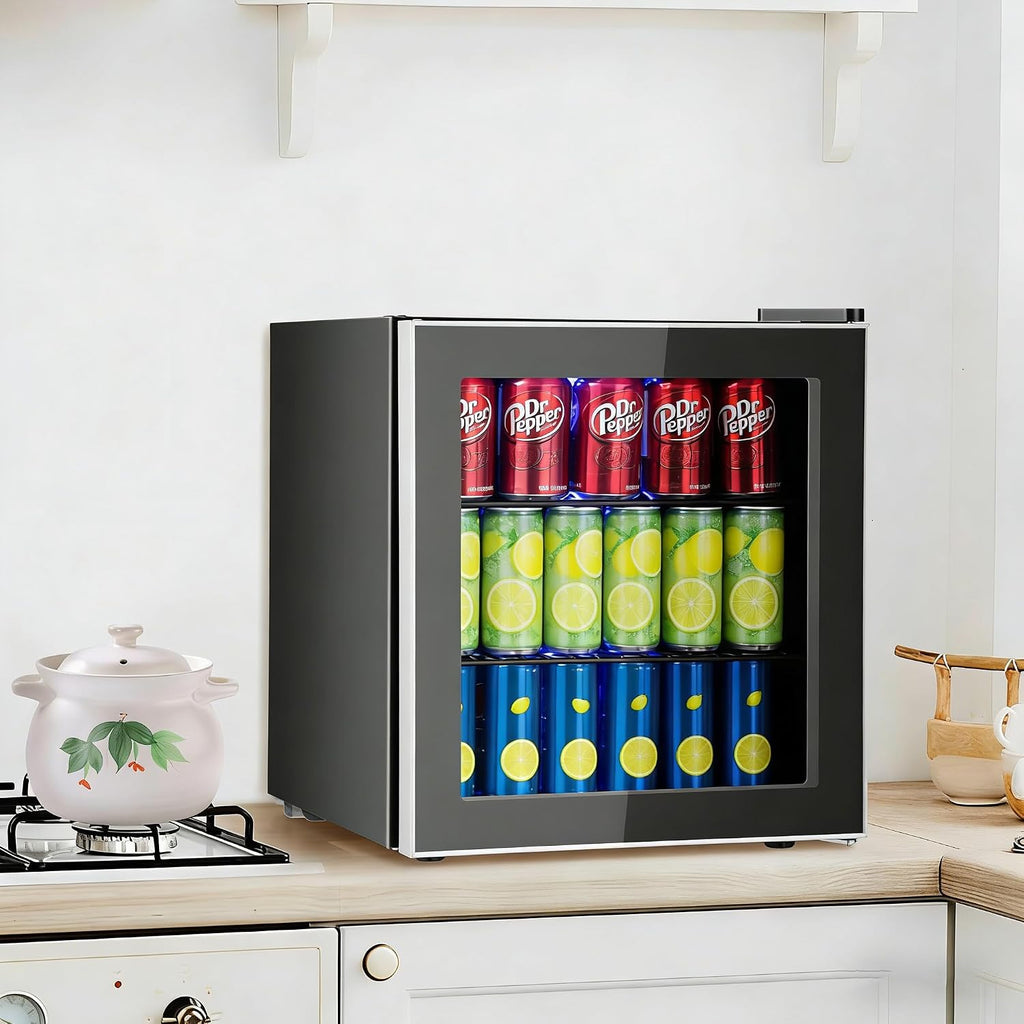 COSTWAY 60 Cans Beverage Refrigerator Cooler, Freestanding Mini Fridge with Glass Door & Removable Shelves, Small Beverage Drink Fridge for Soda Beer Wine, 1.6 Cu.Ft