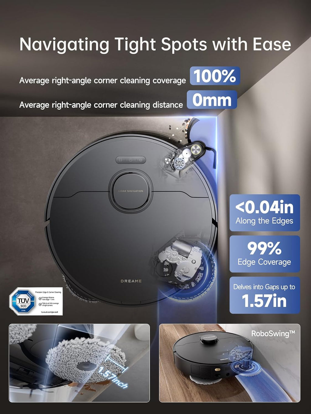 DREAME X40 Ultra Robotic Vacuum with Removable & Liftable Mop, 12,000Pa Suction, 58°F Mop & Washboard Self Cleaning, Auto-Empty, Auto Refill, liftable Brushes (Renewed)