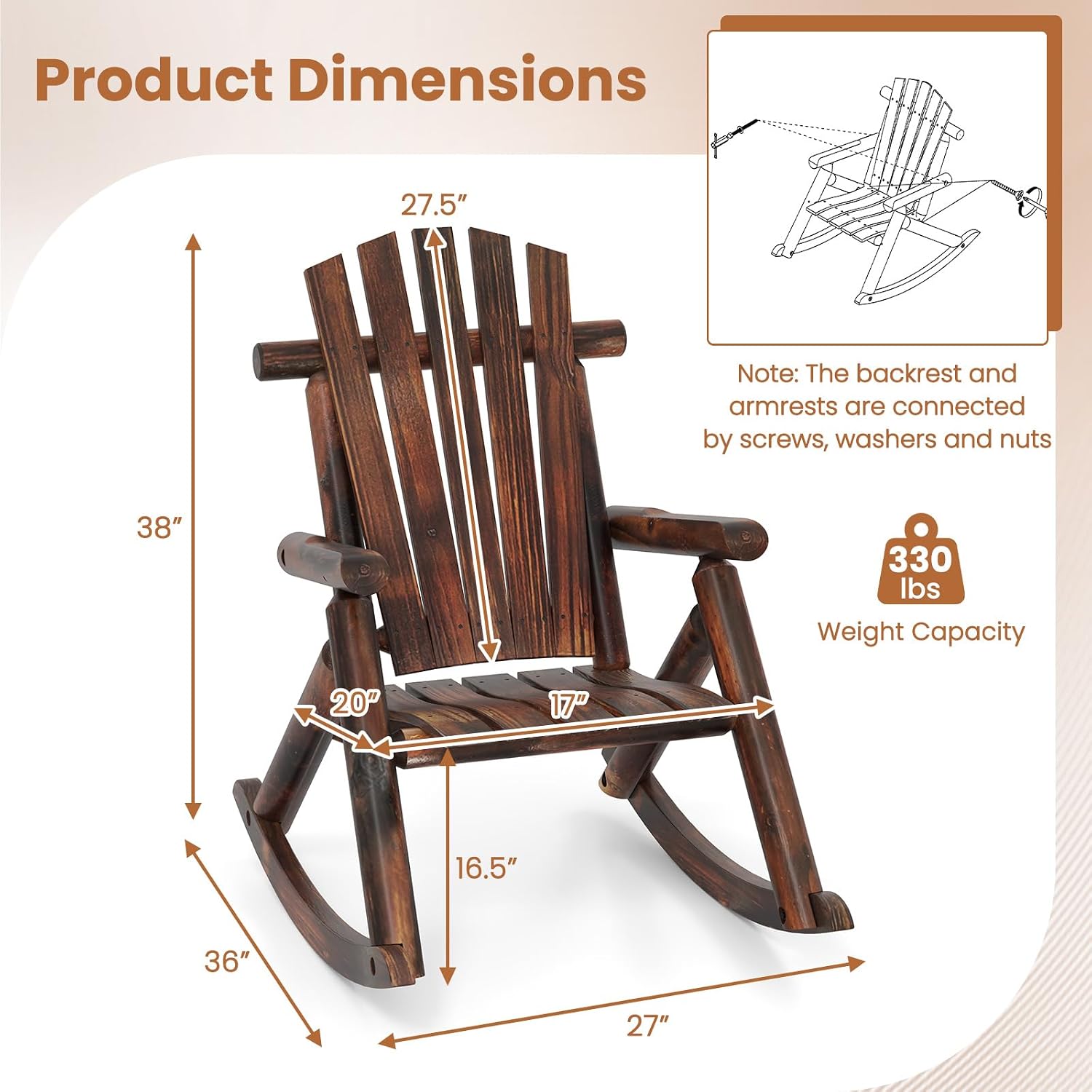Tangkula Wood Outdoor Rocking Chairs Set of 2, Outside Adirondack Rocker with High Back and Slatted Seat, Oversized Porch Rocking Chair for Balcony, Garden, Backyard, Patio