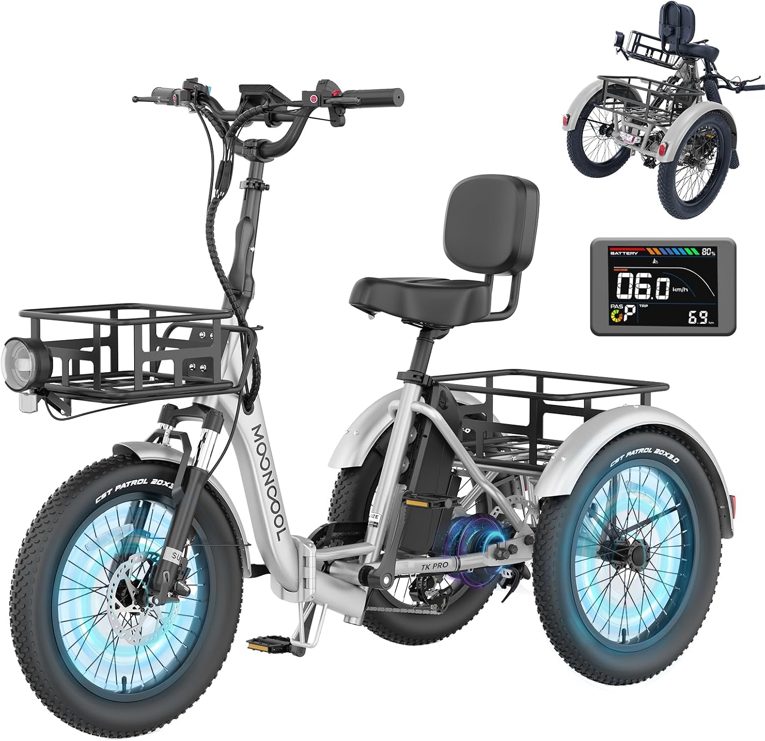 MOONCOOL Electric Trike for Adults, 500W/750W 48V Electric Tricycle for Adults, 20'x3.0' Fat Tire 3 Wheel Electric Bike, Folding Aluminum Adult Tricycle with Removable Battery