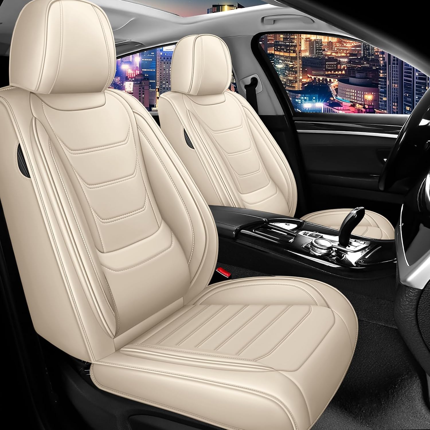 Car Seat Cover Full Set for Kia Sorento Seat Covers 2003-2025, Nappa Leather Waterproof Seat Covers for Cars, Airbag Compatible, Universal Automotive Seat Covers(Standard Front Row/Beige)