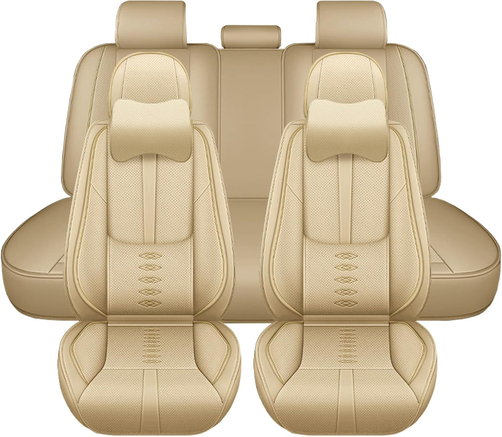 Leather Seat Covers for Jaguar XJ8 2000-2008,Car Seat Covers Full Set,Waterproof Car Seat Protectors with Airbag,Comfort Interior Cover Seats for Cars(Beige,Pillows)