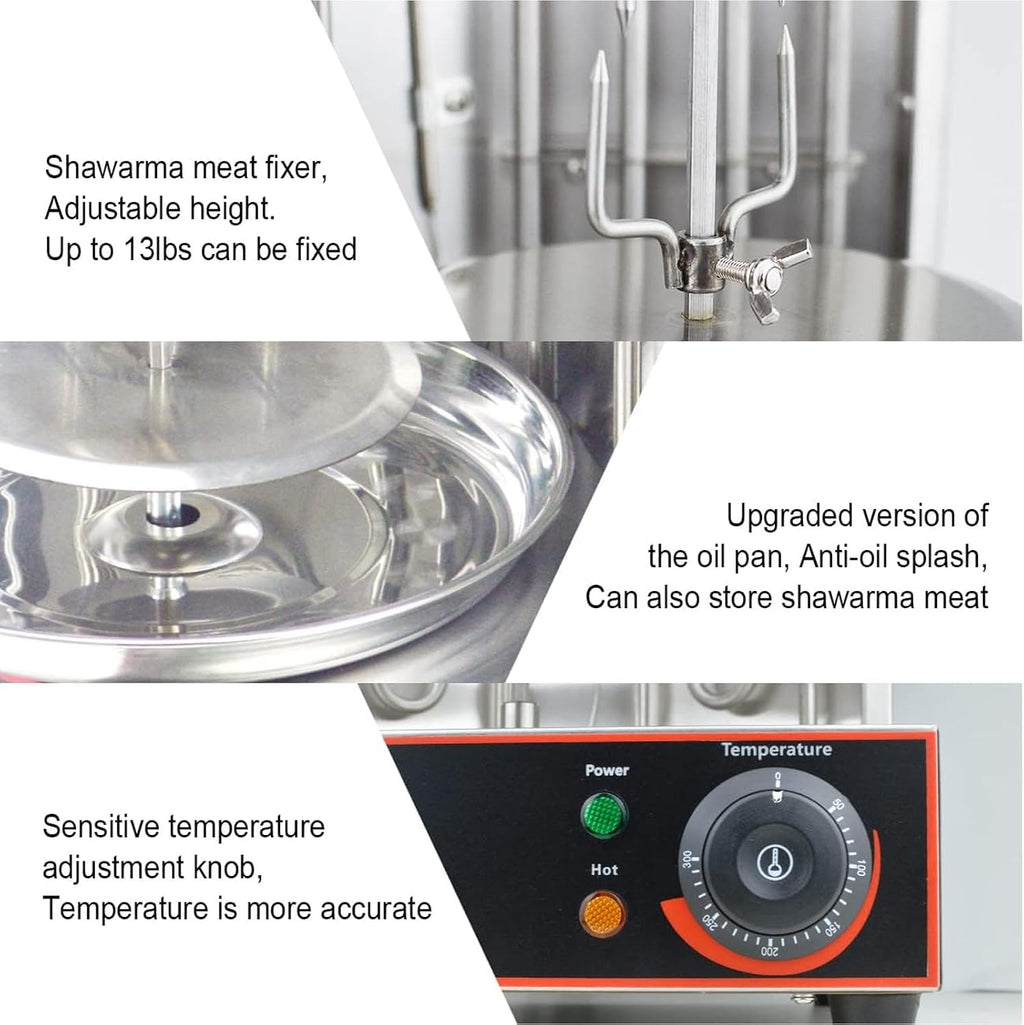 Electric Shawarma Machine, Commercial Vertical Rotisserie Rotating Barbecue Oven Shawarma Grill Machine, Electric Stainless Steel Rotating Machine, Temperature Adjustable 50-300℃