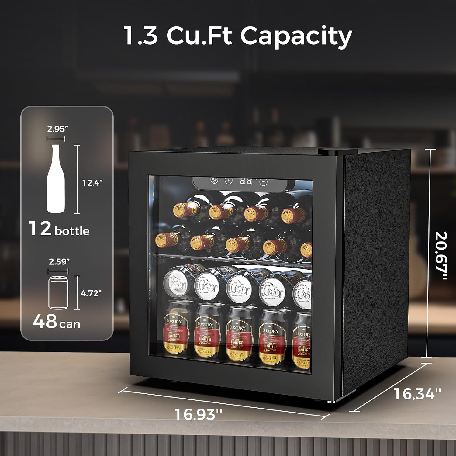 Electactic Wine Fridge Freestanding Counter-top 12 Bottles, 50 Cans Wine Cellar Drink Cooler for Soda, Canned Beer, Adjustable Digital Temperature Control for Home Dorm Office, Black