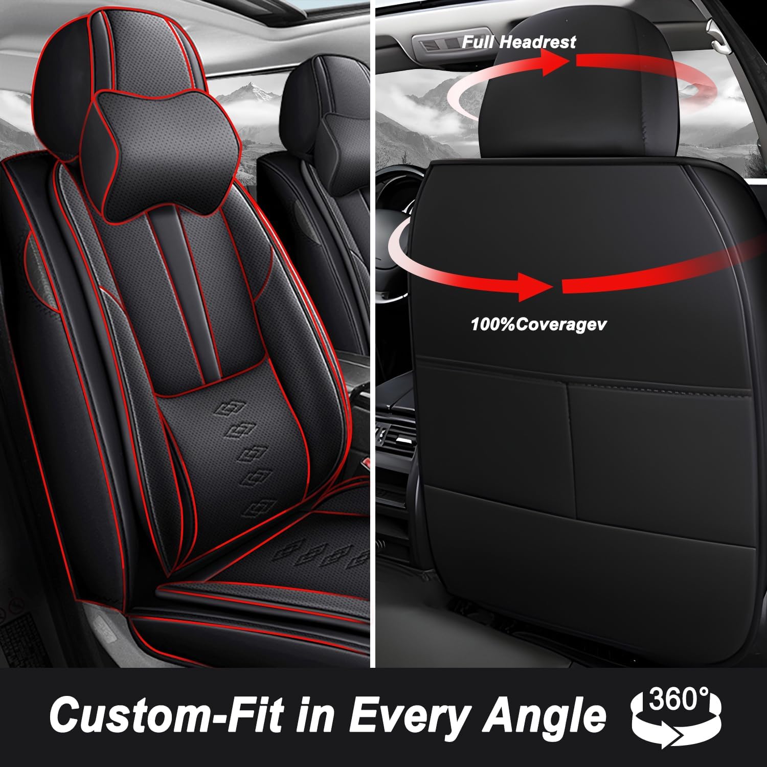 Car Seat Covers 5 Seats Fit for Mazda CX-90 2024 2025,Waterproof Leather Seat Covers,Airbag Compatible,Car Seat Protectors Interior Sets(5PCS with Pillows,Black)