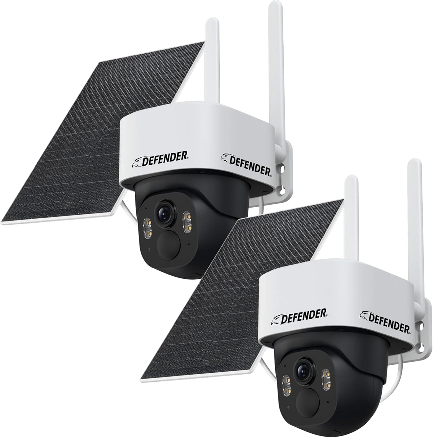 Defender 4G LTE 2K+ AI Frontier PTZ Wireless Outdoor Security Camera, 2 Pack, 5W Solar Panel, 360° AI Tracking, Deterrence, 2 Way Talk, 9400maH Battery, Works with Empower App, eSIM Included