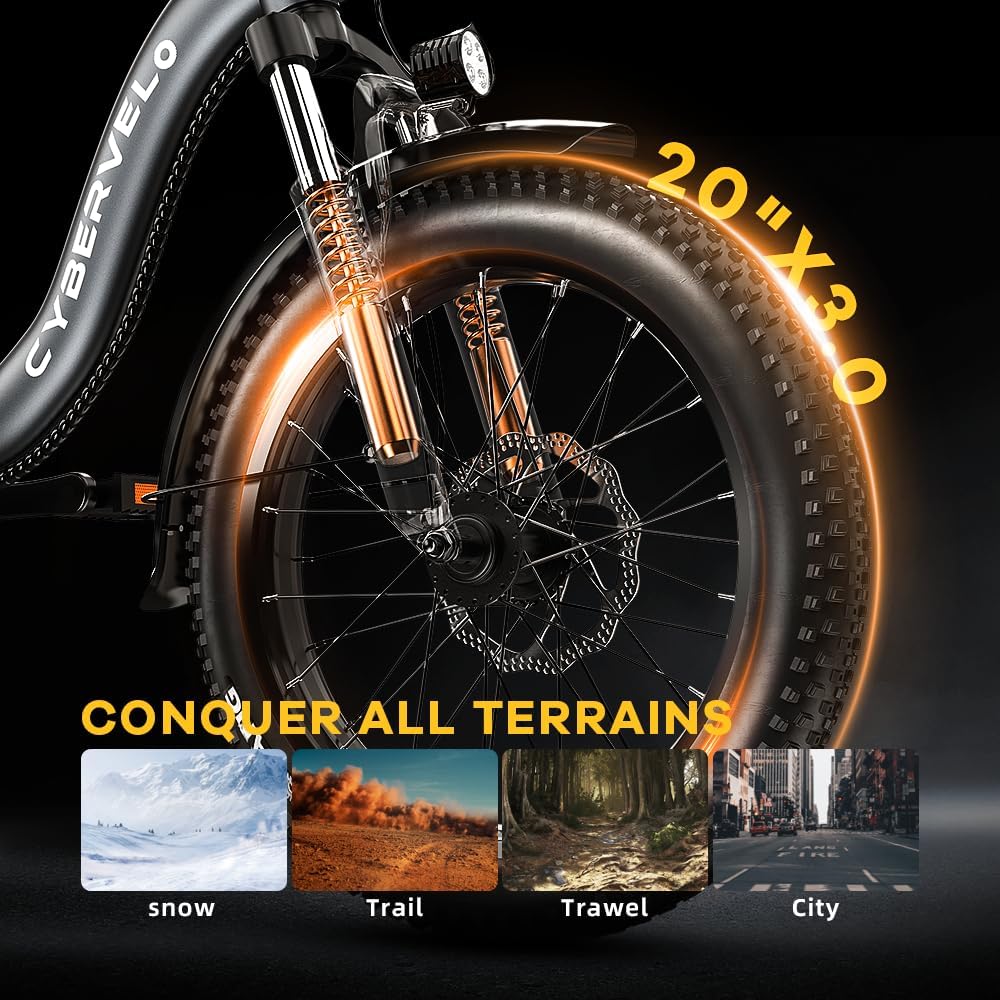 Aelith Folding Electric Bike for Adults–20'x3' Fat Tire, 48V Removable Battery, All-Terrain E-Bike with 7-Speed, Front Suspension – Powerful Foldable Ebike for Commuter