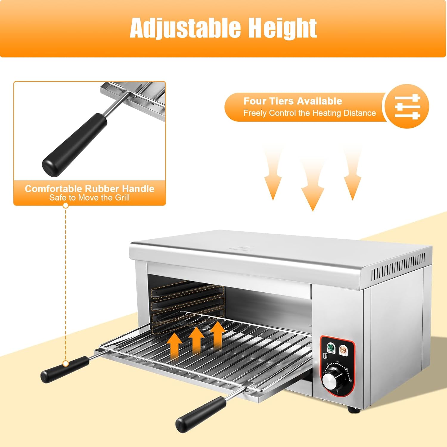 Electric Cheese Melter 110V 2000W Salamander Broiler BBQ Gril Countertop Cheese Melting Grill For Restaurant Kitchen Home Commercial Equipment Grilling Meat Steak Fish