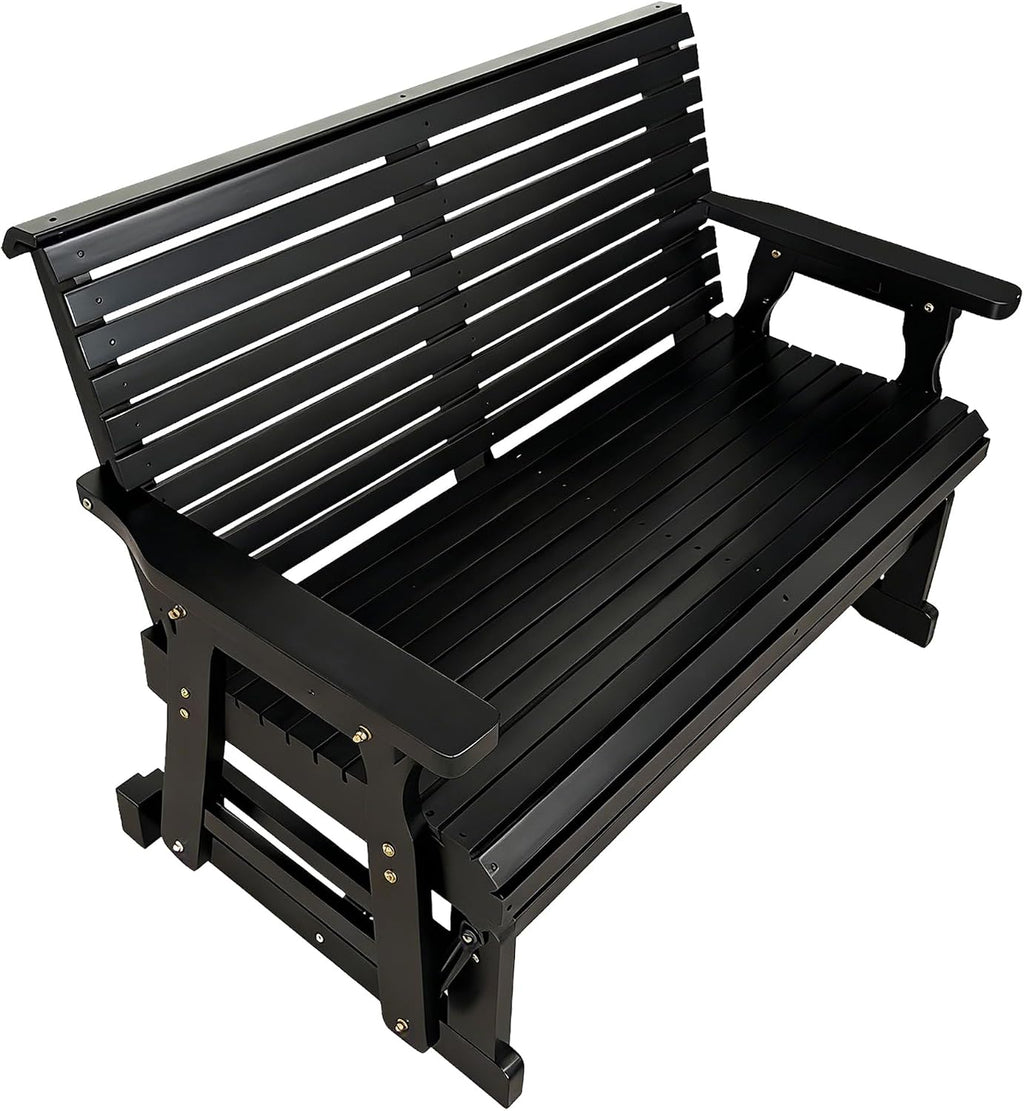 Fortune Candy Wooden Patio Glider with High Roll Back and Deep Contoured Seat, Solid Fir Wood, 2-Seater, Heavy Duty 800 LBS, 4 Ft. (Carbon Black)