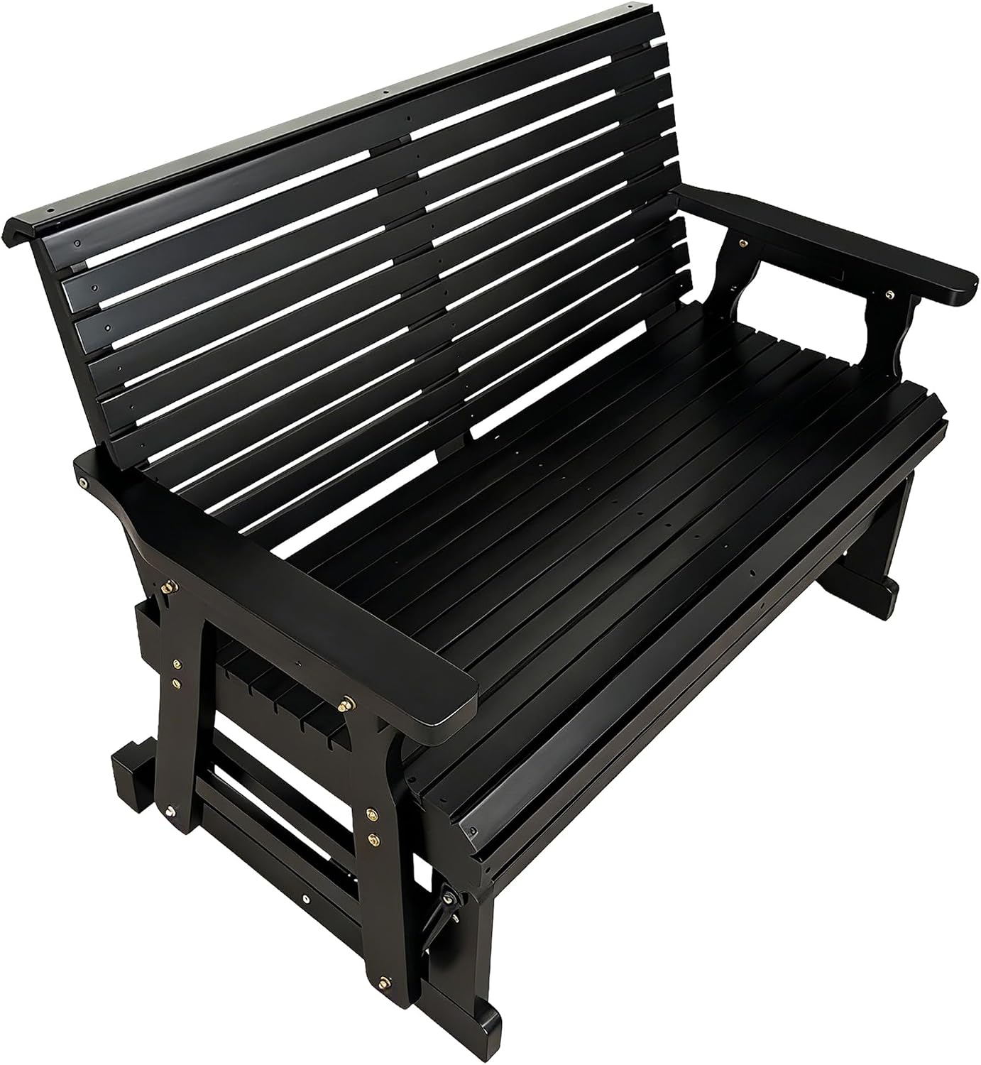 Fortune Candy Wooden Patio Glider with High Roll Back and Deep Contoured Seat, Solid Fir Wood, 2-Seater, Heavy Duty 800 LBS, 4 Ft. (Carbon Black)