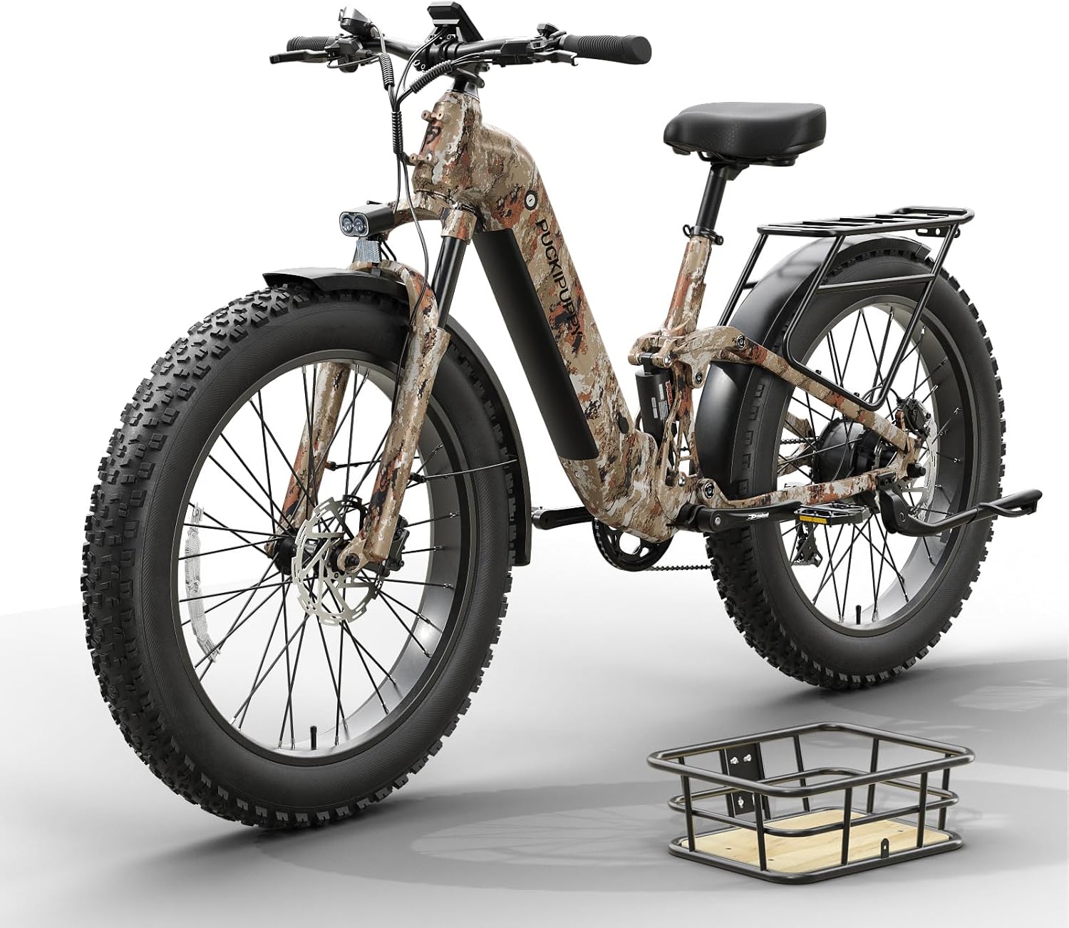 PUCKIPUPPY Electric Bike for Adults 960W, 48V 20AH Battery Adult Ebike, Full Suspension 26' Fat Tire E Bike, 28MPH 80Miles Range Mountain Electric Bicycle, 7 Speed, Hydraulic Disc Brakes