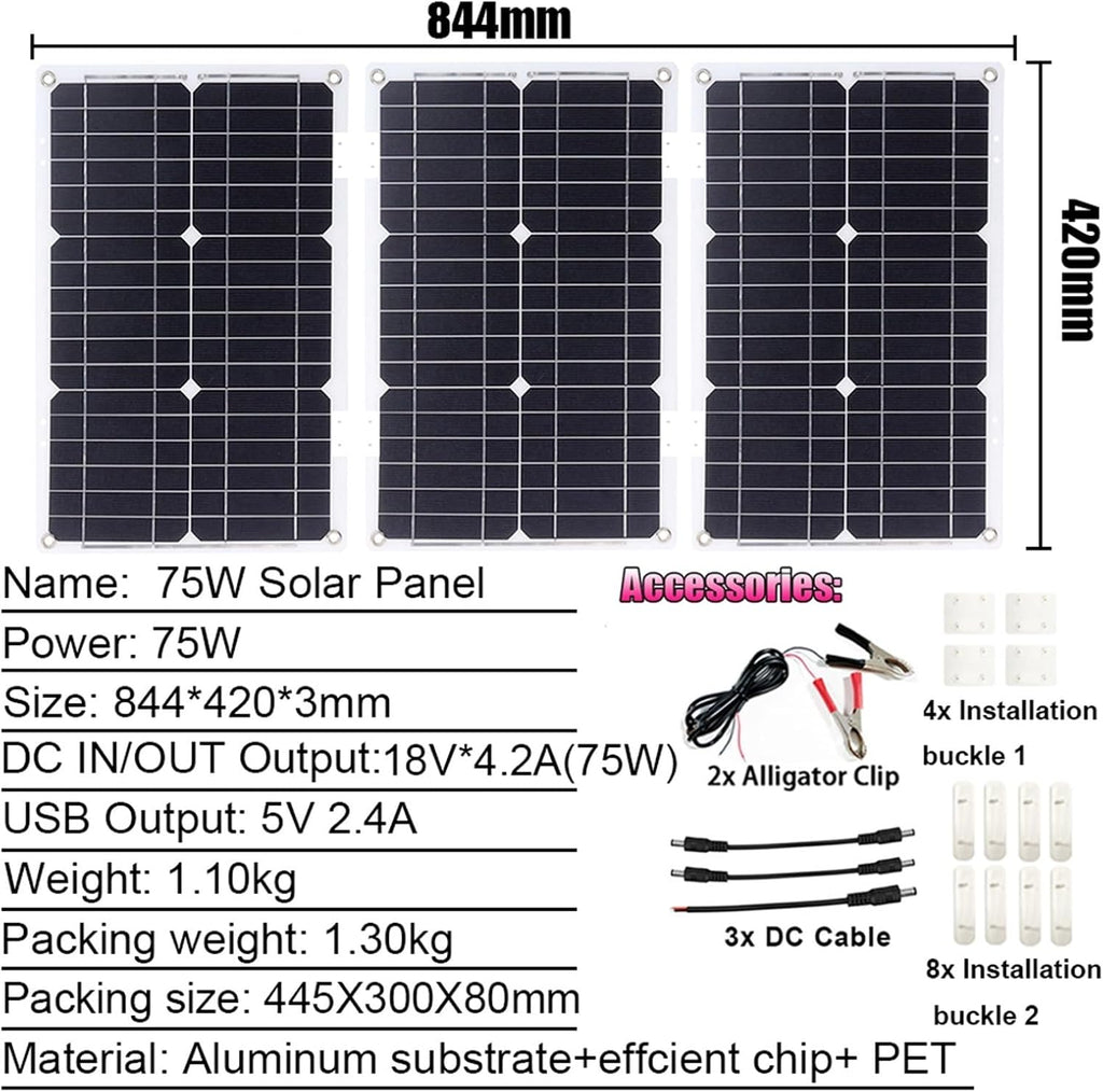 4000W Solar Inverter Kit 12V to 110V/220V with 75W Foldable Solar Panel & 50A Controller - Portable Solar Generator for Home & Car Use (Black, 12V to 110V)
