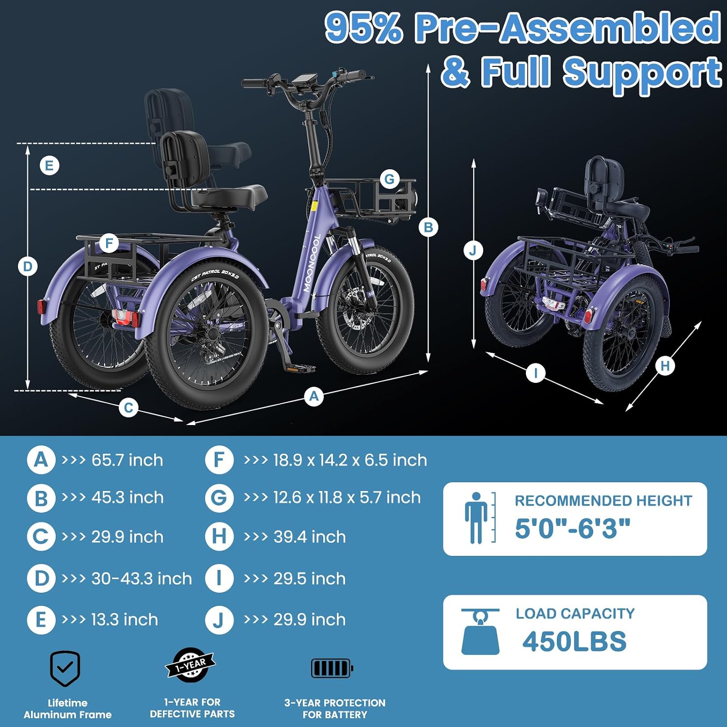 MOONCOOL Electric Trike for Adults, 500W/750W 48V Electric Tricycle for Adults, 20'x3.0' Fat Tire 3 Wheel Electric Bike, Folding Aluminum Adult Tricycle with Removable Battery