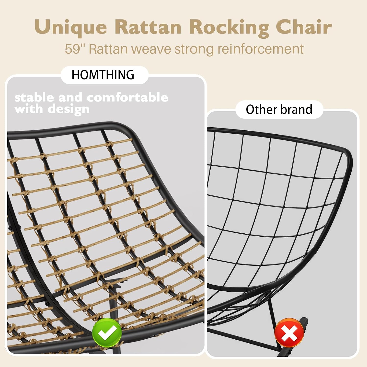 Oversized Outdoor Rocking Papasan Chair,Double Patio Rocking Chair for 2-Person,Loveseat Rocker with Thick Cushion&Rattan Frame,Large Lounge Chair for Outdoor Balcony Garden (Gray)