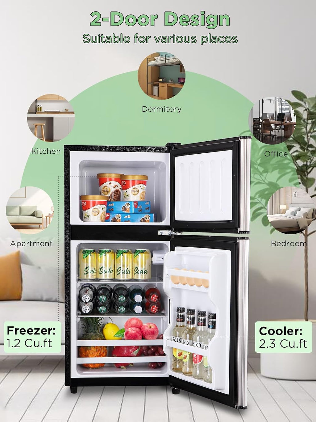 F.W.WOOLWORTHS 3.5 Cu.Ft Refrigerator with Freezer, 2 Doors Fridge with Adjustable Thermostat Control, Refrigerator for Kitchen, Dorm, Apartment, Garage, Office, Silver