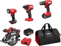 SKIL PWR CORE 20 Brushless 20V 4-Tool Power Tool Combo Kit, Includes 2.0Ah & 4.0 Ah Batteries, 60W Charger and Soft Bag - CB8004B-20