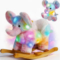 Glow Guards Light up Musical Elephant Baby Rocking Horse, Rainbow Elephant Rocker Set of 2 with Stuffed Animal, Stuffed Plush Ride-on Rocking Animal for Toddlers Baby Girl Ages 1-3