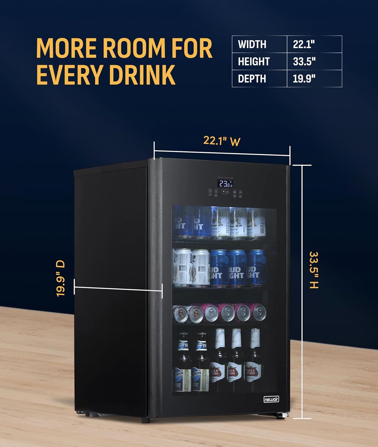 NewAir 125-Can Beer Froster | Ultra-Cold Mini Fridge for Bedroom, Gaming or Office | 23°F Beverage Cooler with Turbo & Party Mode | Black