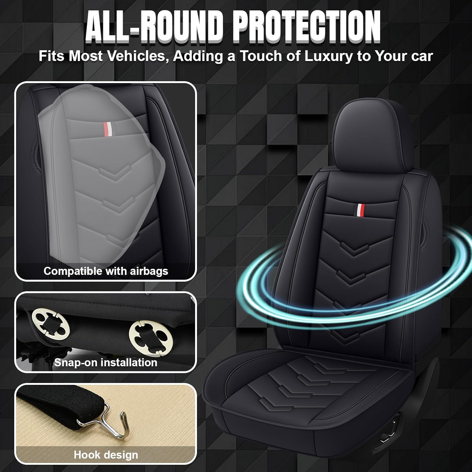 Car Seat Covers 6 Seats for Infiniti QX60 2013-2025, Waterproof Durable Leather Vehicle Cushion Covers, Breathable Full Coverage Seat Protector(Standard,Black)