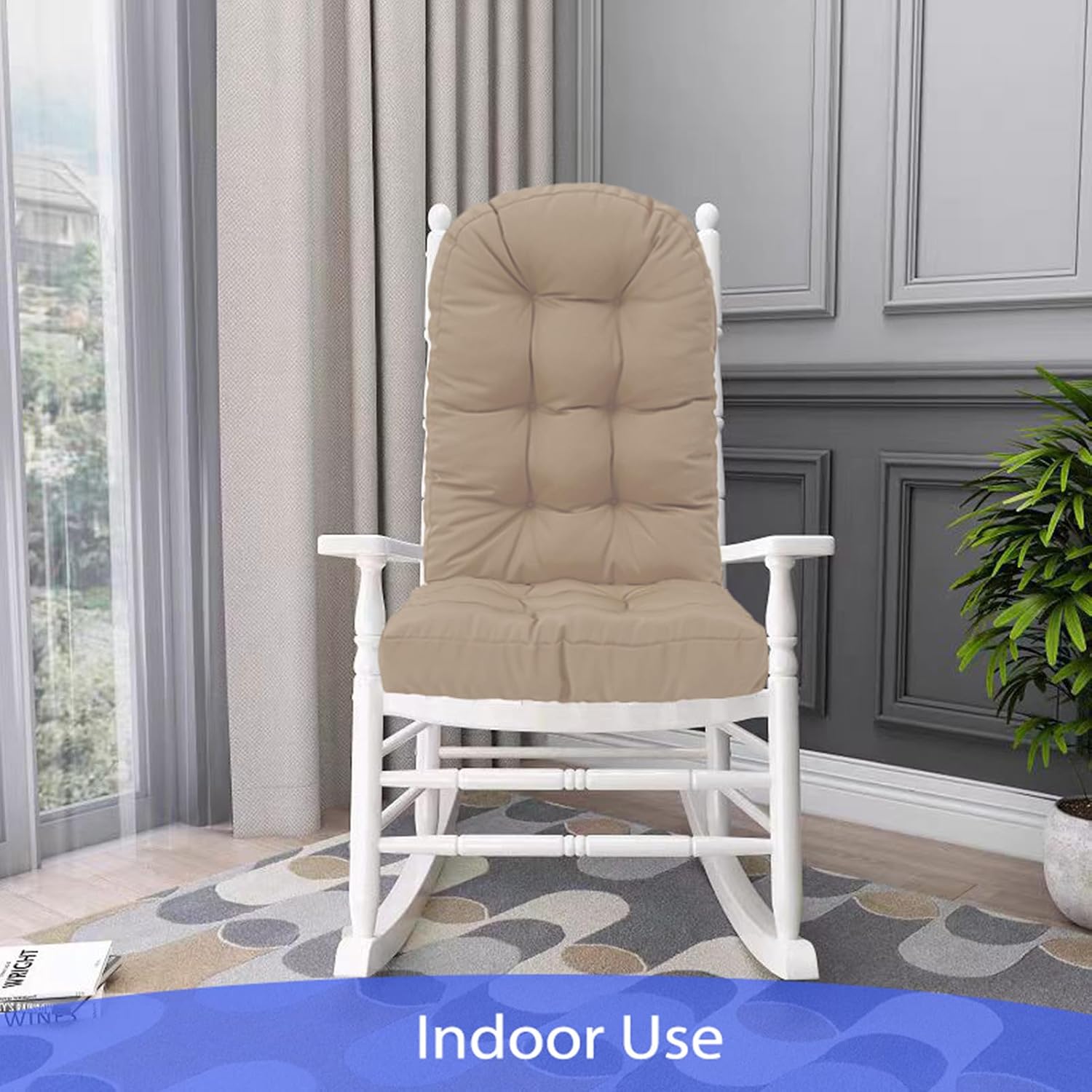 Outdoor Rocking Chair Cushion Set of 4 for Adirondack Chair, High Back Patio Outdoor Seat Chair Cushion 49x19in,Beige