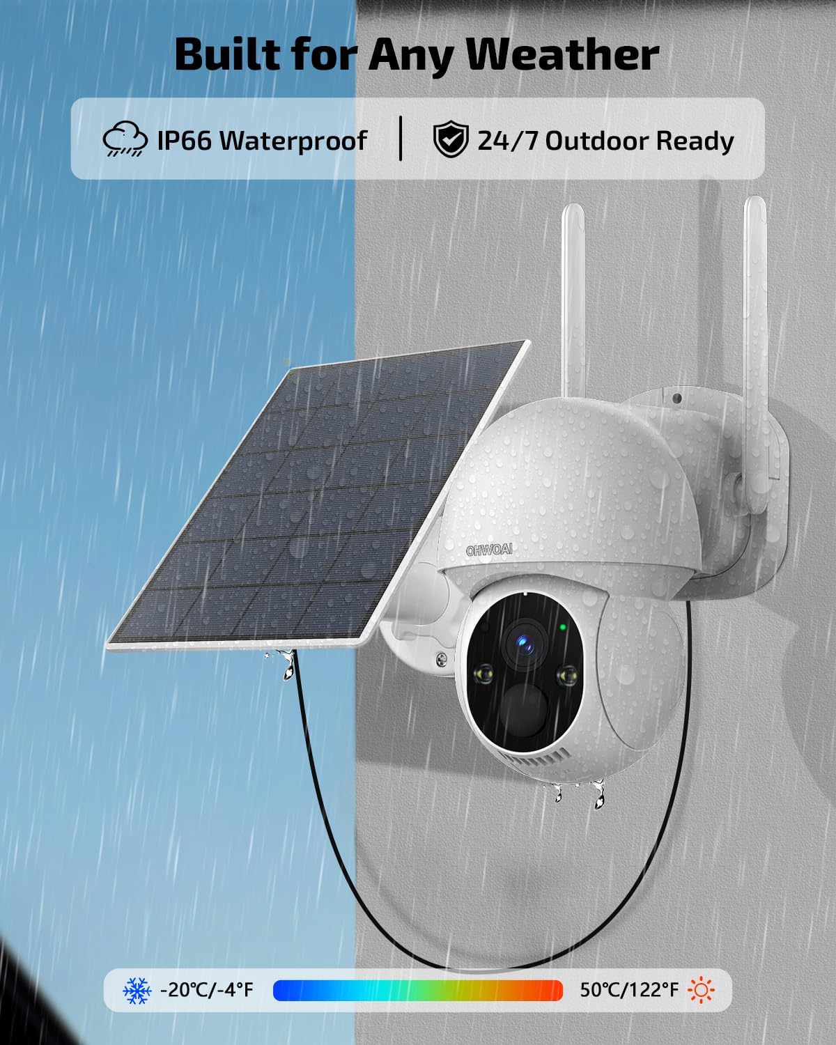 《100% Solar Powered & 2-Way Audio》Outdoor Wireless PTZ Camera System, 4MP Solar Powered Battery Cameras Systems, Home Video Surveillance DVR Kits with PIR Motion Detection