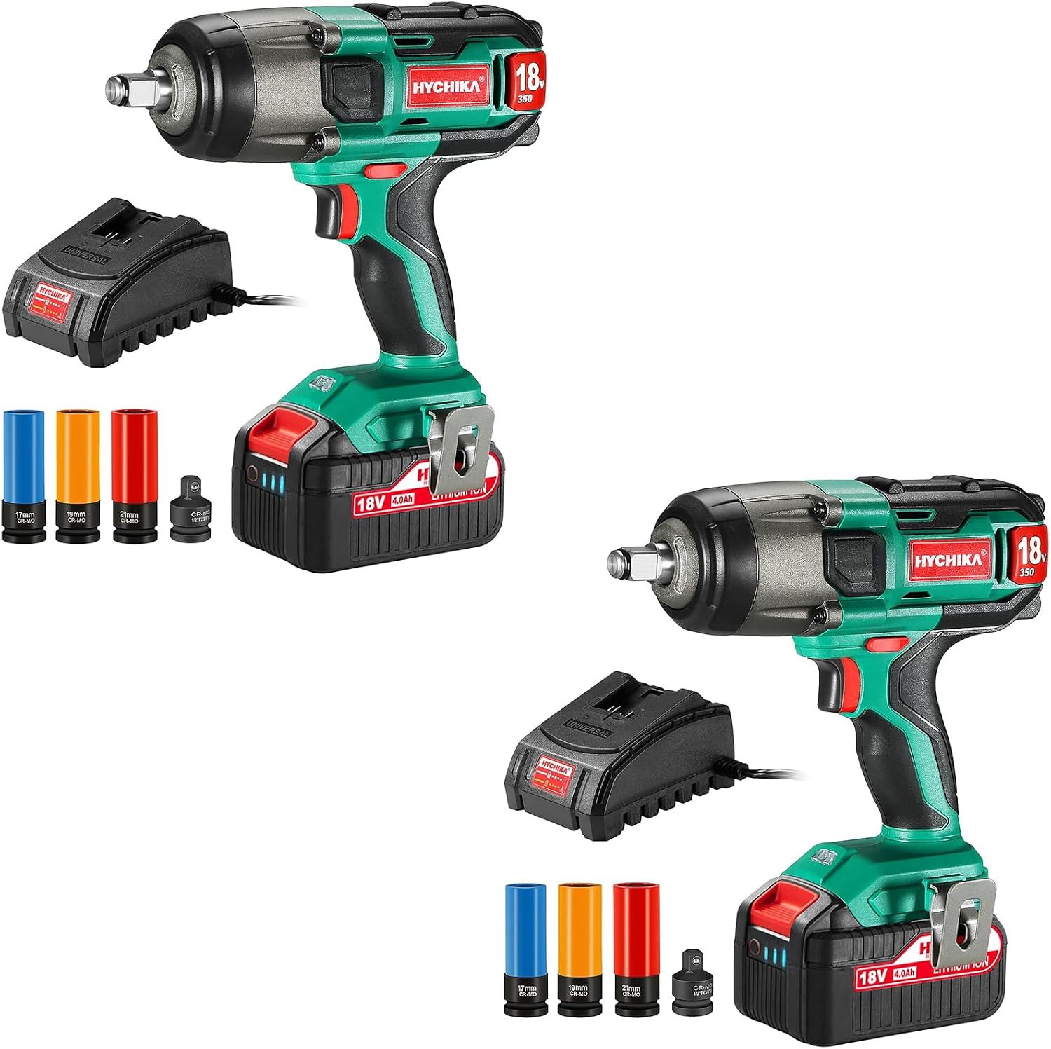 2 Sets of Cordless Impact Wrench 18 V Max, 1/2 Impact Drivers, High Torque Wrench, Power Tool, 350 N.m, 1 X 4000mAh Battery, 3 Sockets, Electric Power Wrench Kit for Tire Removal, Rusted Bolts